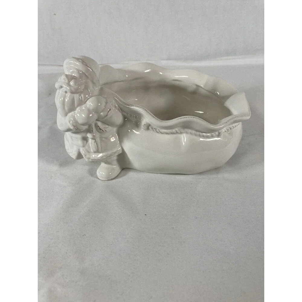 Pier 1 Imports Ceramic Santa & Bag Holiday Christmas Candy Bowl Plant Dish RARE